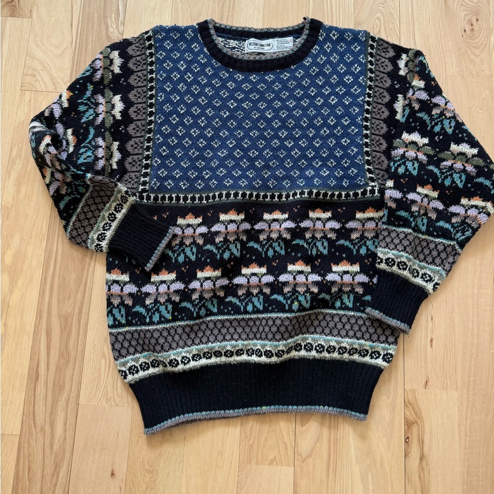 Vintage Western Connection of California Sweater Floral Cottagecore Knit Sz L
